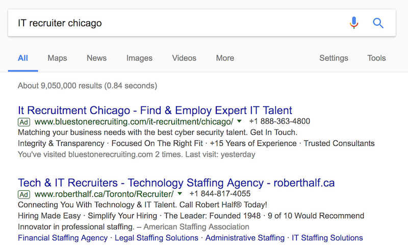 Google Search Results for "IT recruiter chicago"